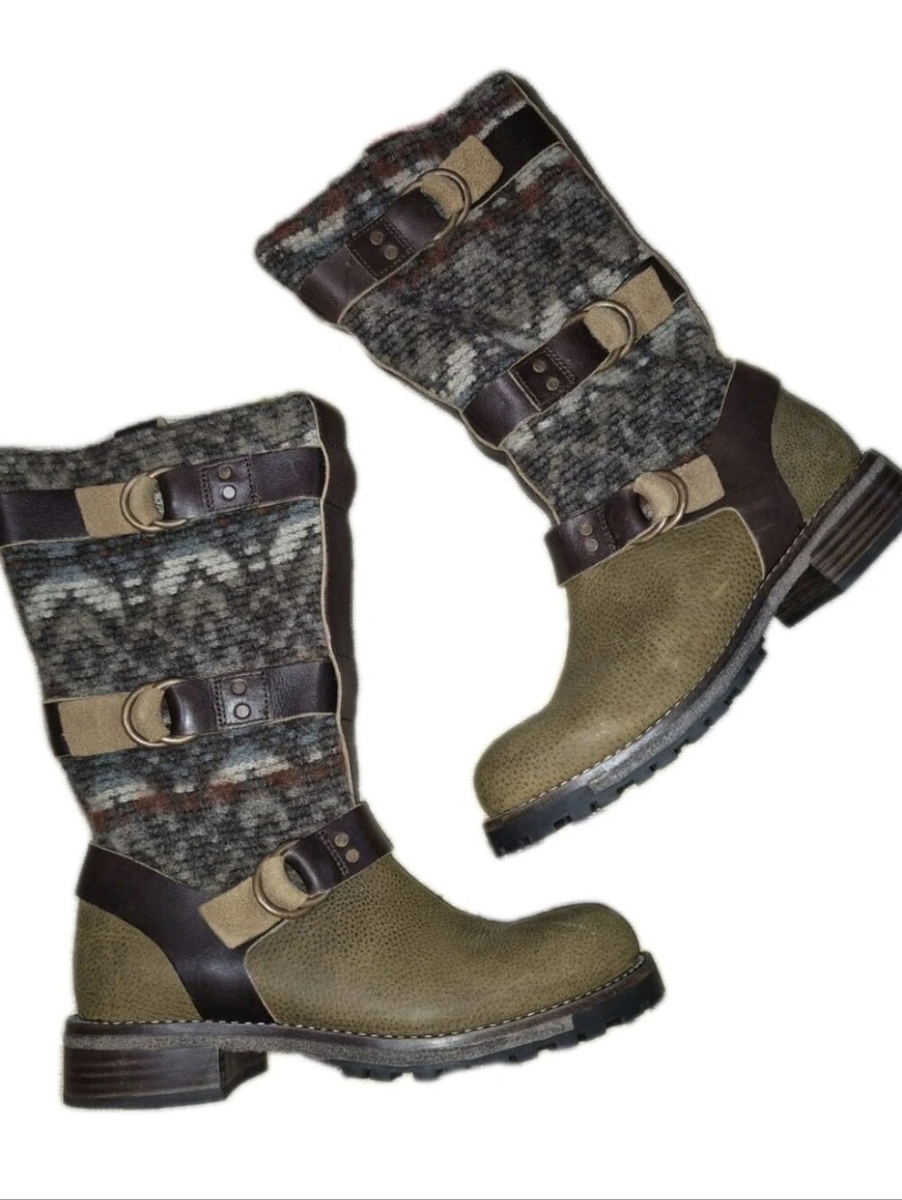 🔥Woolrich 7 US Yukon Junction Harness Pull-On Mid Boots Leather Tapestry Wool